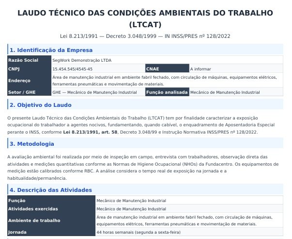 Prévia de LTCAT gerado pelo SegWork SST