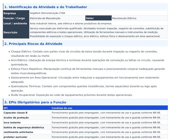 Exemplo de Ordem de Serviço gerada pelo SegWork SST